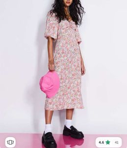 H&M Floral Puff Sleeve Midi Dress