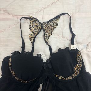 NWT LaSenza Vintage Black &amp; Leopard Babydoll
