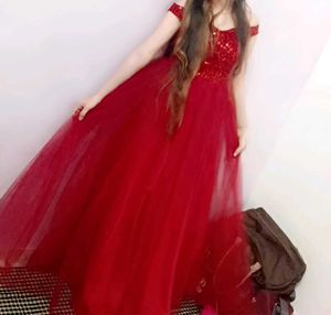 Red Sequin Off-Shoulder Gown