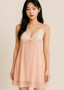 Peach Lace Trim Dress