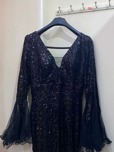 Fishcut Elegant Black Sequin Gown