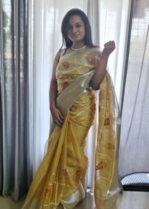 yellow soft organza saree