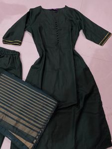 Libas Kurta set Bottle Green Color