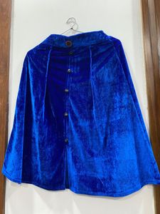 Velvet Knee Length Blue Skirt