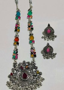 Trending Oxidized Multicolor Stones Silver Look Al