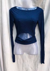 161511. Navy Blue Cutout Long Sleeve Top