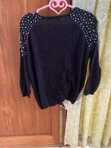 Pearl Studded Black Sweat Shirt