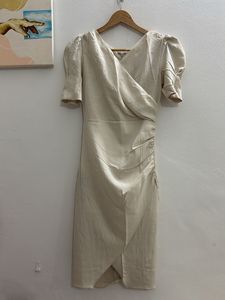 Elegant Beige Ruched Dress