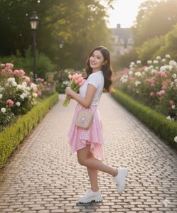 Korean New Pink Gingham Skirt