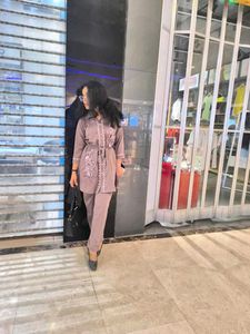 Elegant Embroidered Two-Piece Suit – Mauve Tunic w