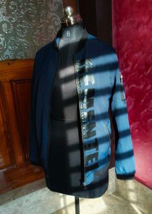 Blue Casual Bomber Jacket