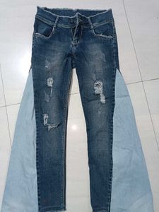 Distressed Jeans with Light Blue Flare