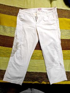White Embroidered Trouser
