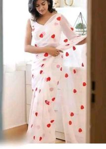 Elegant White &amp; Red Saree