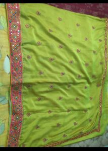 Light Lime Green heavy border work saree