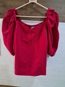 Athena Pink Crop Top With Pouffy Sleeves