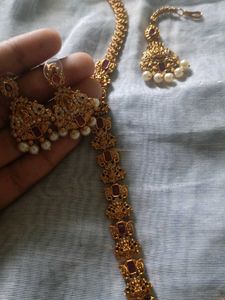 Vintage Gold-Tone Necklace, Earrings &amp; Tikka Set