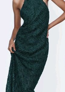 ZARA Halter Gown with Fringe - Dark Green