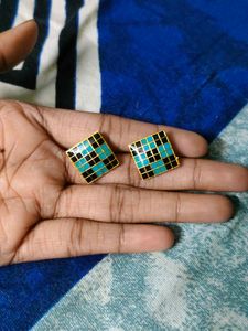Vintage Enamel Square Earrings