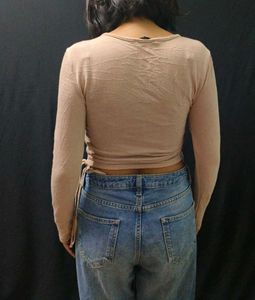 Beige Long Sleeve Crop Top