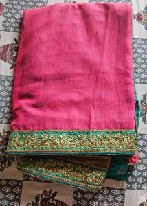 Pink & Teal Embroidered Saree