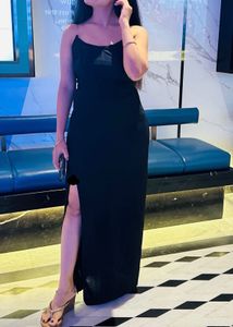 Sleek Black Slit Gown