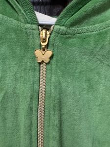 Green Velour Cropped Hoodie
