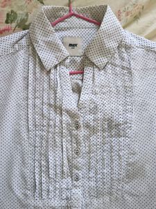 Max Full Sleeves White Shirt With Polka Dots