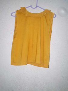 Yellow Ruffle Neck Sleeveless Top