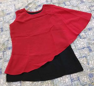 Athena Red Cut Sleeves Flutter Top