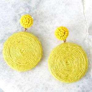 Yellow Raffia Disc Earrings💛