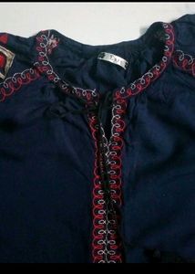 Navy Blue Top With Embroidery