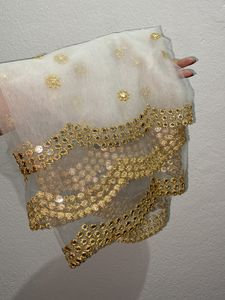 Beautiful White Golden Mirror work Dupatta❤️