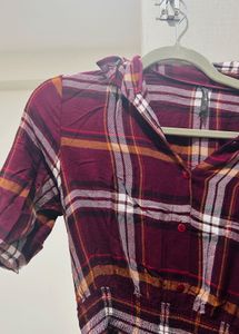Maroon Plaid Shirt Dress