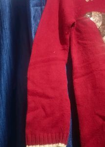 Red Beautiful Woolen Top With 3D Design For Girls