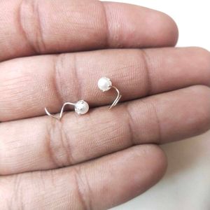 925 Pure Silver Pearl Nose And Ear Earings 1 Pair