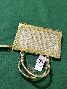 Combo Classy Gold Clutch And Paruse, Slingbag
