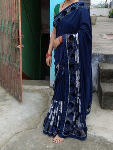 Elegant Blue Floral Saree