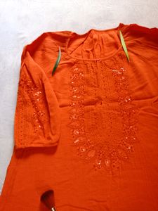 Orange Colour Embroidery Top