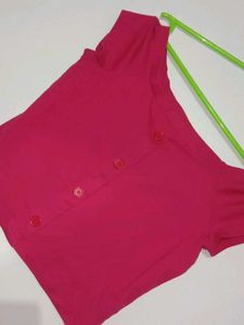 Pink Button-Down off shoulder Top