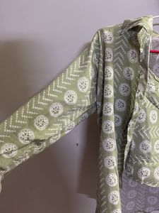 Green Printed Tank Top And Shirt Set