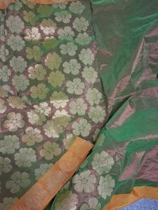 Gold &amp; Green Floral Silk Saree
