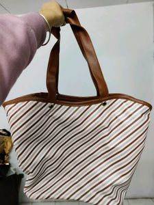 Brown &amp; White Striped Tote Bag
