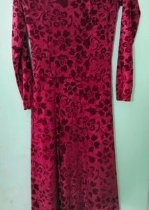 Red Floral Velvet Maxi Dress