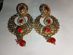 Red &amp; Gold Statement Earrings