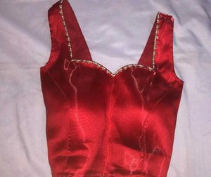 Red Embellished Blouse And Yellow Top