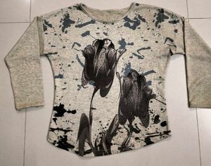artistic Floral Print Long Sleeve Top