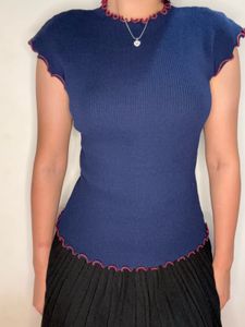 Cute Navy Ribbed Top