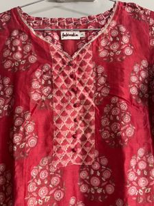 Elegant Handblock Printed Cotton Kurta – Rose Red