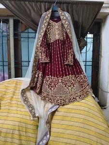 Maroon &amp; Gold Embroidered Dress.